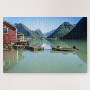 Puzzle Paysage de fjord avec le bateau en Norvège