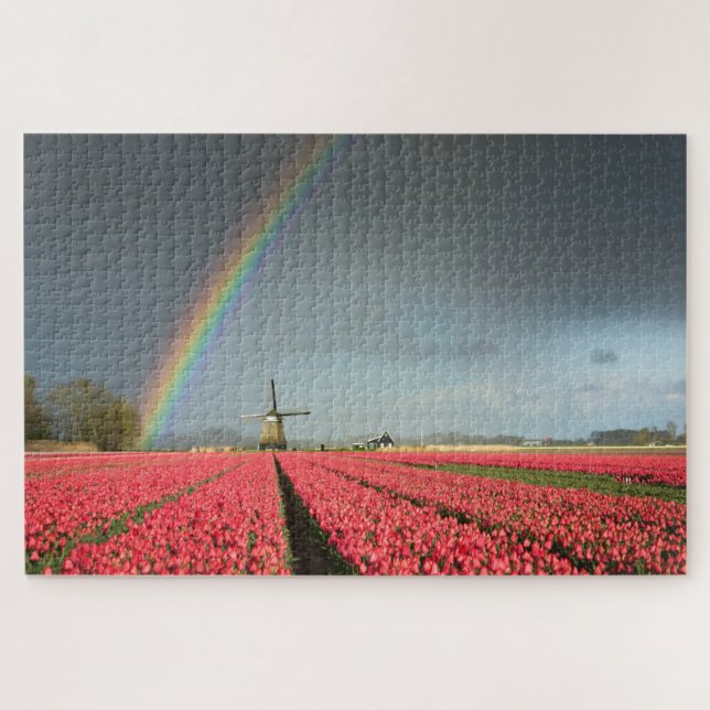 Puzzle Paysage de la Hollande avec l'arc-en-ciel, (Horizontal)