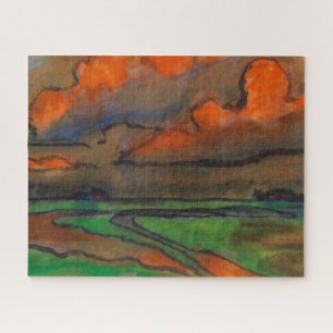 Puzzle Paysage de marais sous des nuages rouges   Emil No