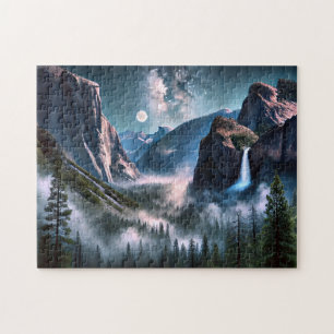 Puzzle Paysage de montagne au clair de lune de la cascade