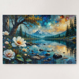 Puzzle Paysage de montagne, reflets dans l'eau