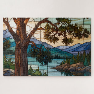 Puzzle Paysage de montagne rustique en verre de couleur