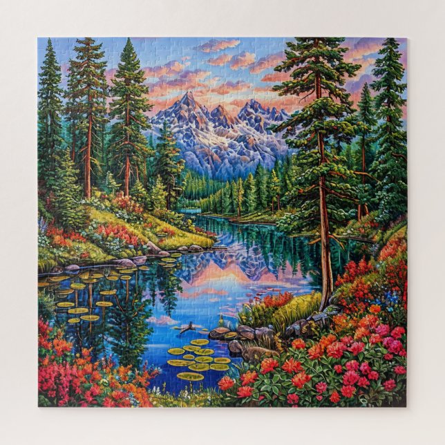 Puzzle Paysage de montagne vibrant avec reflet (Vertical)