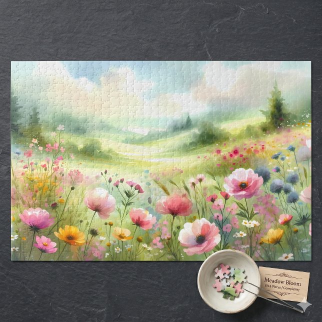 Puzzle Paysage de prairie de fleurs sauvages pastel (Pastel Wildflower Meadow Landscape Jigsaw Puzzle)