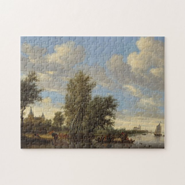 Puzzle Paysage de rivière avec le ferry, 1649 (huile sur (Horizontal)