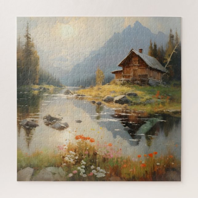Puzzle Paysage de rivière avec maison (Vertical)