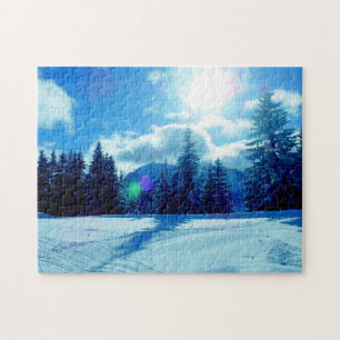 Puzzle Paysage de soleil de neige d'hiver