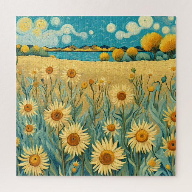 Puzzle Paysage de tournesol en style Van Gogh (Vertical)