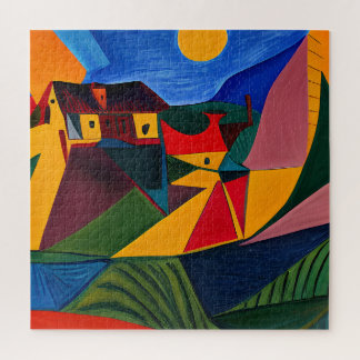 Puzzle Paysage de village abstrait coloré