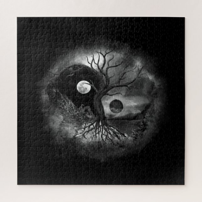 Puzzle Paysage de Yin Yang Tree noir et blanc (Vertical)