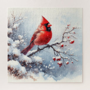 Puzzle Paysage D'Hiver Avec Cardinal Rouge
