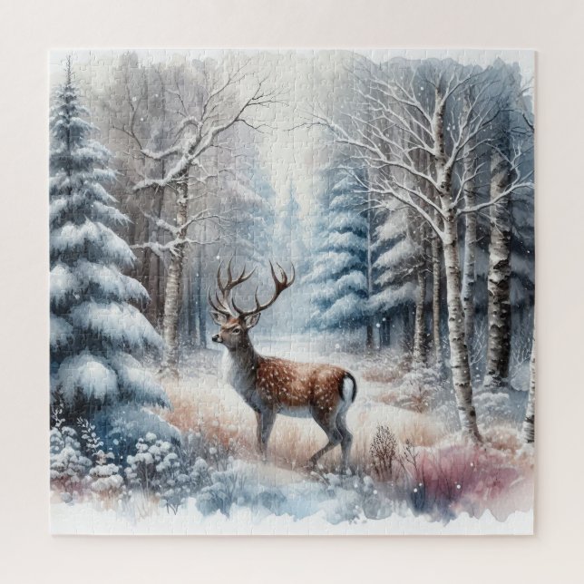 Puzzle Paysage D'Hiver Avec Cerf (Vertical)