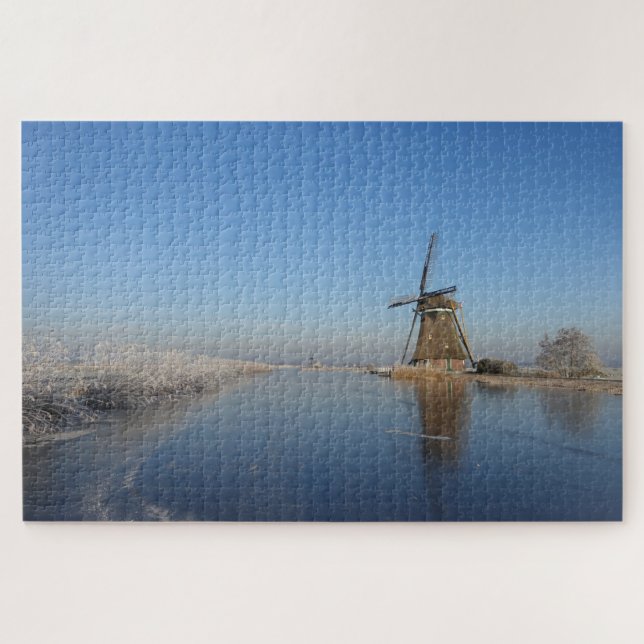 Puzzle Paysage d'hiver avec le moulin à vent et la glace (Horizontal)