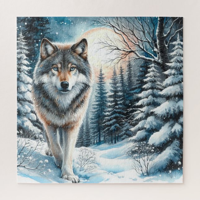 Puzzle Paysage D'Hiver Avec Loup (Vertical)