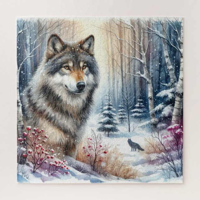Puzzle Paysage D'Hiver Avec Loup (Vertical)
