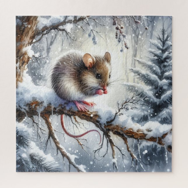 Puzzle Paysage D'Hiver Avec Souris (Vertical)