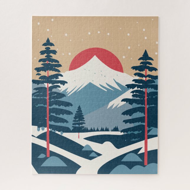 Puzzle Paysage d'hiver et lever du soleil (Vertical)