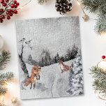 Puzzle Paysage d'hiver Foxes d'aquarelle<br><div class="desc">Cette conception peut être personnalisée en cliquant sur le bouton personnaliser et en modifiant la couleur, en ajoutant un nom, des initiales ou vos mots préférés. Contactez-moi à l'adresse colorflowcreations@gmail.com si vous souhaitez que ce design soit disponible sur un autre produit. Achetez ma peinture acrylique abstraite originale à vendre à...</div>