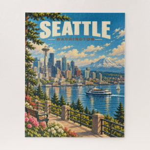 Puzzle Paysage emblématique vintage de Seattle avec le mo