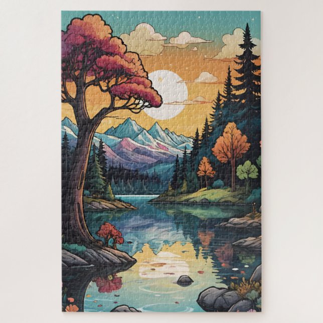 Puzzle Paysage ensoleillé enchanté Lakeside Serenity (Vertical)