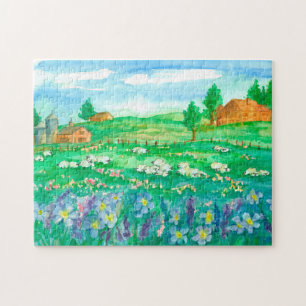 Puzzle Paysage Fleur sauvage Sheep Barn