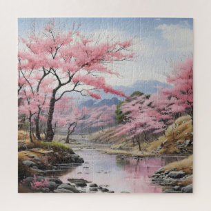 Puzzle Paysage fluvial aux arbres printaniers