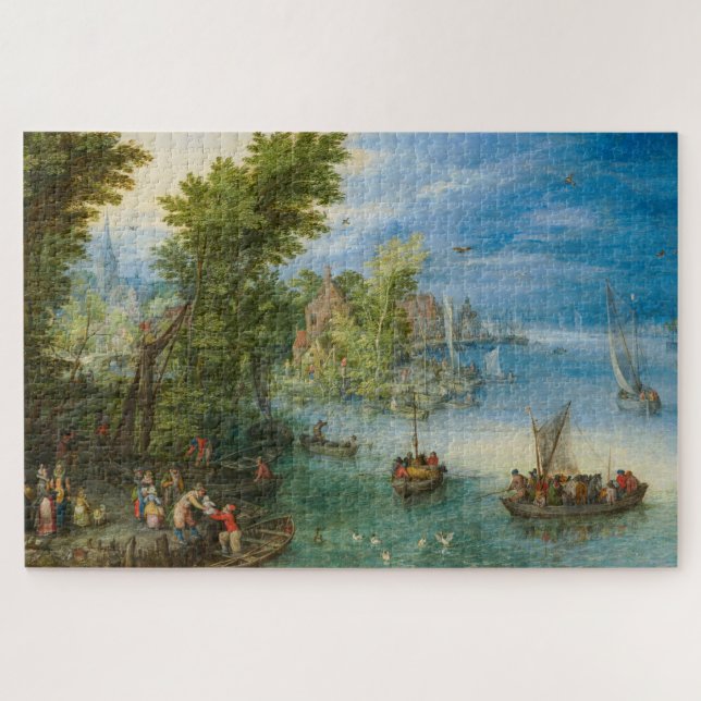 Puzzle Paysage fluvial par Jan Brueghel l'Ancien (Horizontal)