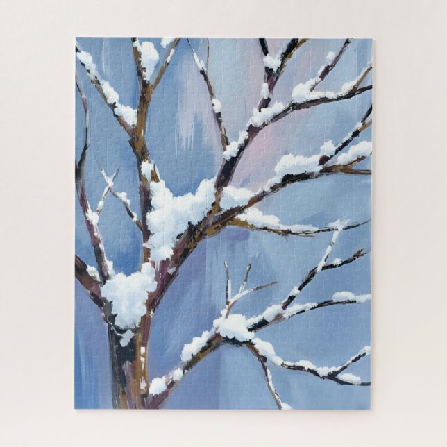 Puzzle Paysage hivernal Branches d'arbre enneigées Peinte (Vertical)