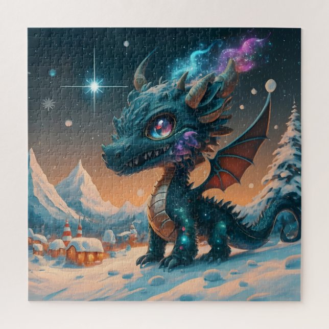Puzzle Paysage hivernal de Chibi Dragon mystique (Vertical)