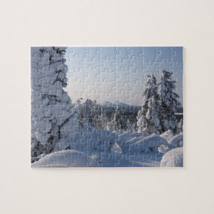 Puzzle Paysage hivernal neigeux avec sapins