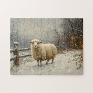 Puzzle Paysage hivernal Pittoresque de mouton rustique
