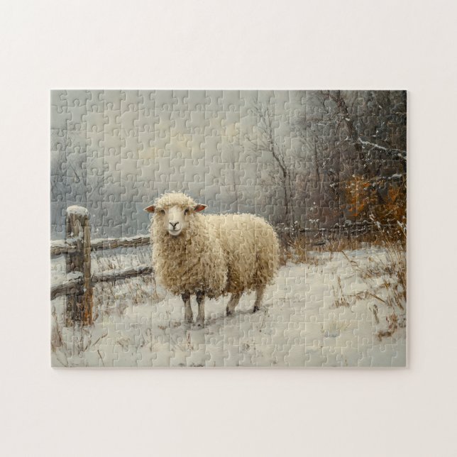 Puzzle Paysage hivernal Pittoresque de mouton rustique (Horizontal)