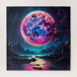 Puzzle Paysage Imaginaire avec lune géante