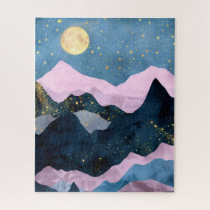 Puzzle Paysage lunaire minimaliste étoilé de montagne et