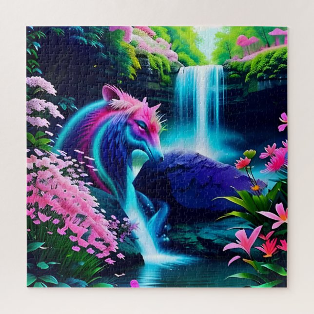 Puzzle Paysage magique Cascade et fleurs deux (Vertical)