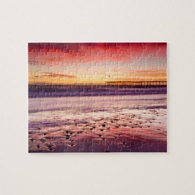 Puzzle Paysage marin et jetée au coucher du soleil, CA (Horizontal)