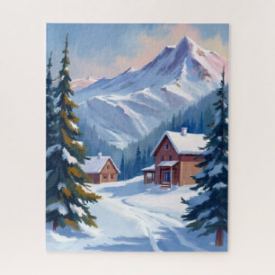 Puzzle Paysage Montagnard De Chalet De Ski Aquarelle Hive