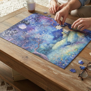 Puzzle Paysage nocturne de la forêt enchantée au clair de