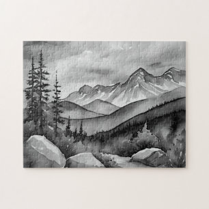 Puzzle Paysage noir et blanc peinture de montagnes