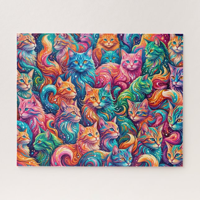 Puzzle Paysage onirique de chat vibrant – Psychedelique B (Horizontal)