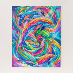 Puzzle Paysage onirique de dauphins vibrant – Psychedeliq