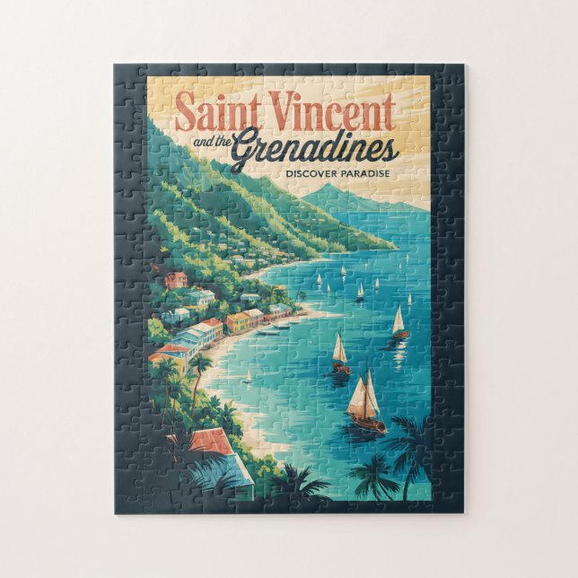 Puzzle Paysage rétro de Saint-Vincent-et-les-Grenadines (Vertical)