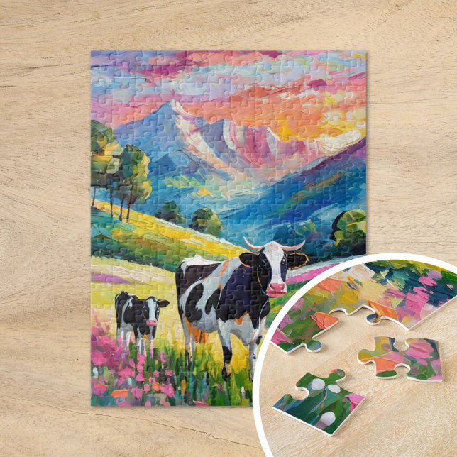 Puzzle Paysage rural dynamique avec vaches (Créateur téléchargé)