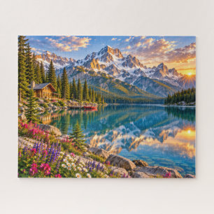 Puzzle Paysage Scénique de Cabane au Lac de Montagne