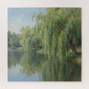 Puzzle Paysage serein d'étang au saule pleureur