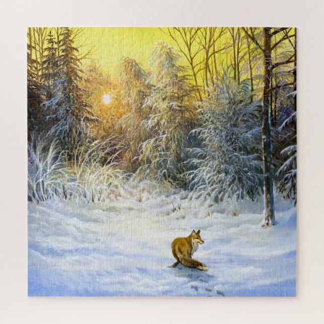 Puzzle Paysage Sunset Fox d'hiver. (Vertical)