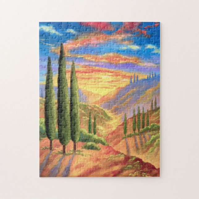 Puzzle Paysage Toscane dynamique Coucher de soleil Vert o (Vertical)