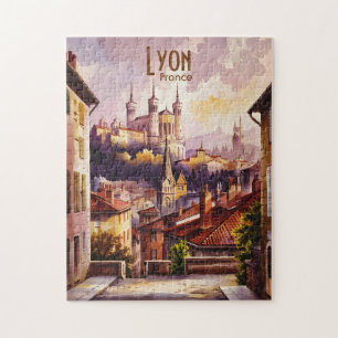 Puzzle Paysage urbain à l'aquarelle vintage de Lyon Franc