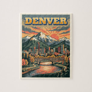 Puzzle Paysage urbain de Denver Colorado Voyage Rétro