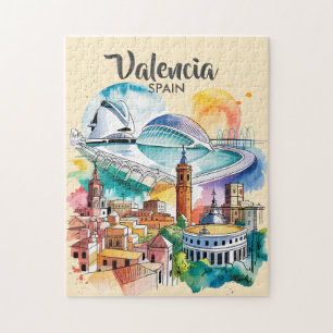Puzzle Paysage urbain de Valence Espagne Aquarelle Voyage